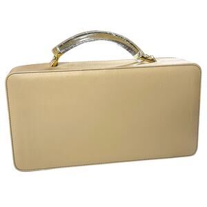 Vintage Estee Lauder Makeup Case Train Case Lucite Handle Beige